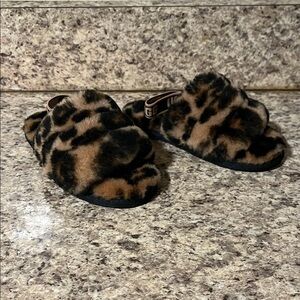 UGG Brown Leopard Fuzzy Slippers